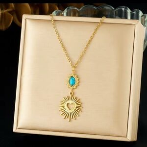 Radiant  18k Gold plated stainless steel Heart Sunburst Necklace